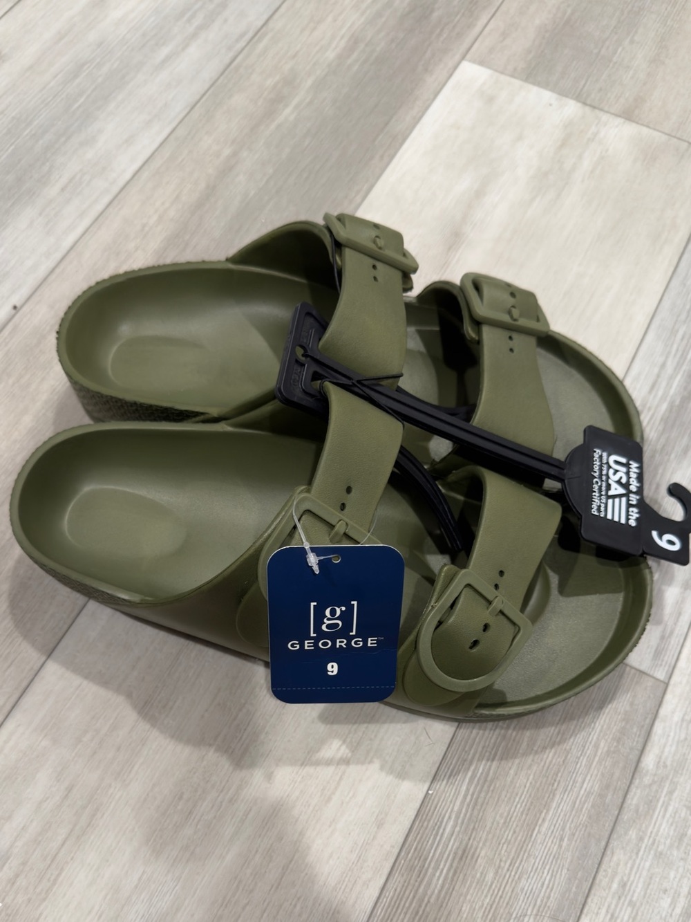 George Olive Green Dual-Buckle Slide Sandals